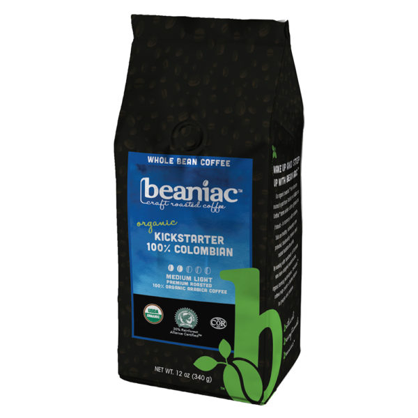 beaniac Organic Kickstarter 100% Colombian Medium Roast Whole Bean Bag